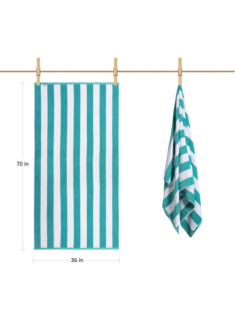 Plush Oversized Beach Towel 36x70 Inch, Fluffy Cotton Nile Blue Striped Pool Towel, Large Summer Swimming Cabana Towel - Image 3